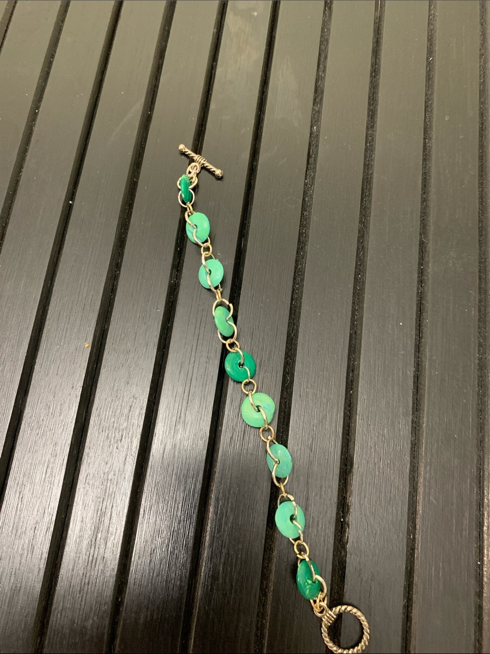 Green Turquoise unique elegant Disc Link Bracelet -NWOT